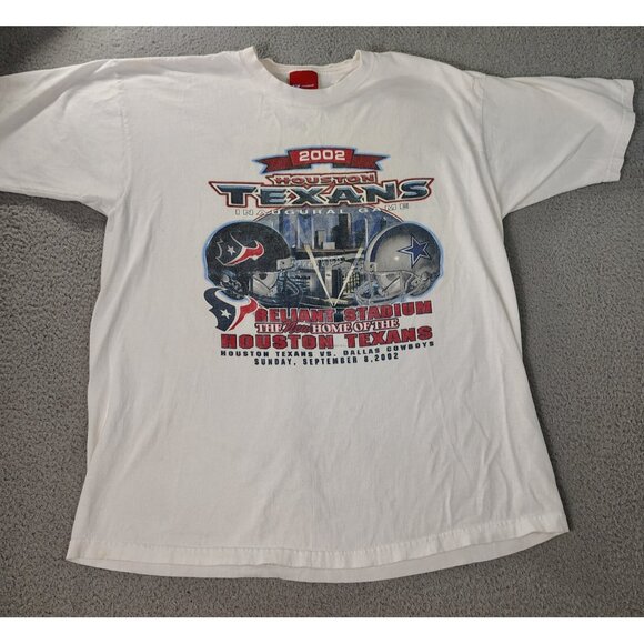 Reebok T-Shirt Mens Large White Dallas Vs Houston 2002 Inaugural Game Football - Picture 1 of 11